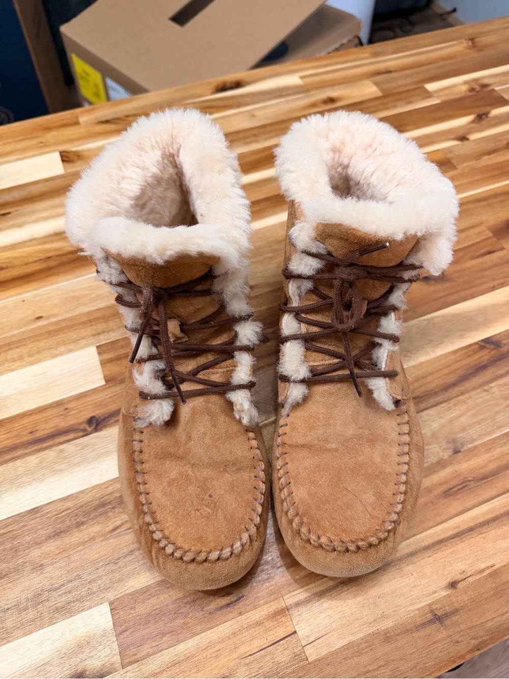 UGG Chestnut Suede Shearling Lace-Up Winter Boots